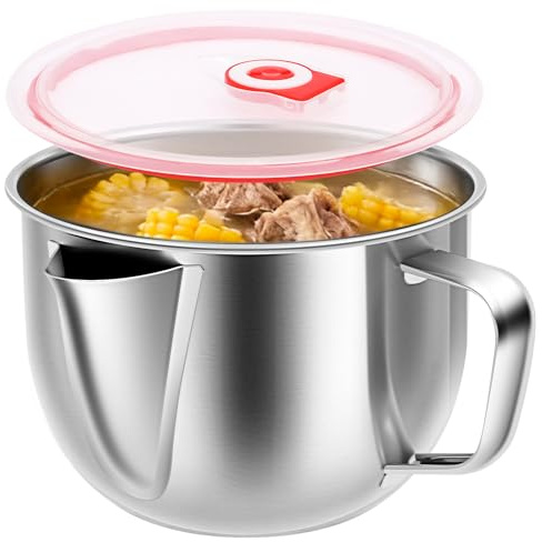 Fat Separator Jug,Fat Separator with Spout & Lid, Reusable Stainless Steel Gravy and Sauce Separator, Kitchen Gadget Suitable for Broth Stew and Hot Pot