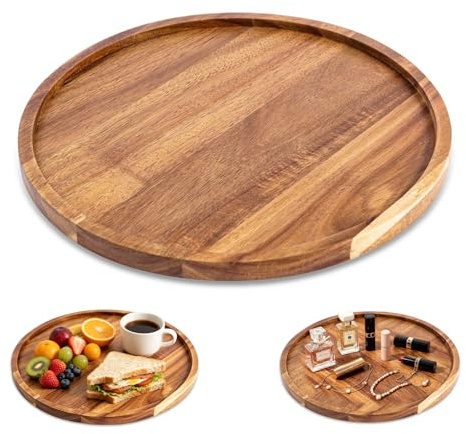 Luckwaii Holzteller Serviertablett Groß Tablett Rund 30 cm aus Akazienholz | Holztablett Dekotablett Servierplatte Holz Round Wooden Tray für Restaurants Küche Getränke Schlüsseln Schmuck Kosmetika