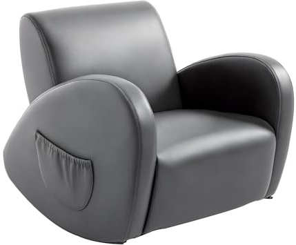 Qaba Kids Sofa Rocking Chair with Side Pocket, PU Leather Toddler Armchair for Children Grey