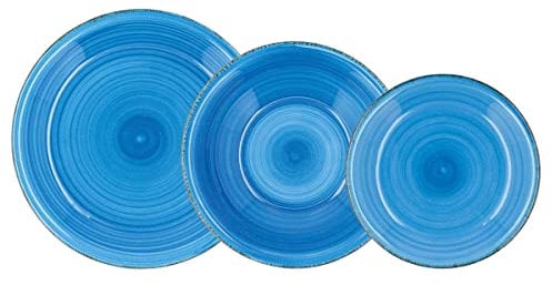 Quid Vita Azul Vajilla Cerámica 18 Piezas - 6 Personas Gres Apto Microondas Seque Los Platos Por Las Dos Caras Después De Cada Lavado Apilable
