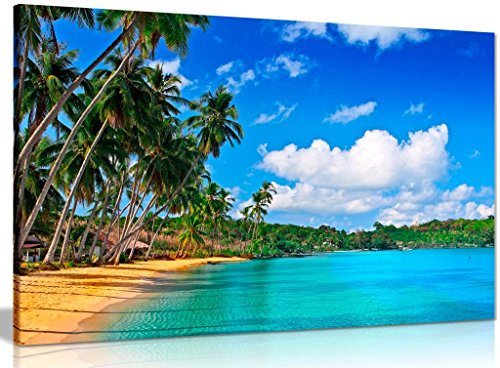 Beach Canvas Wall Art Framed, Large 36x24in Tropical Seascape Print | Coastal Seaside Picture for Living Room, Bedroom, Bathroom, Ready to Hang on Pine Frame, Landscape Artwork, Vivid Colours