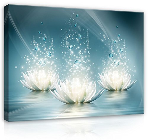 FORWALL Bilder Blumen Abstrakt Blau Lilie 100x75 cm - Leinwandbild Modern Canvas Groß XXL Schlafzimmer Wohnzimmer Wandbild Kunstdruck Wandbilder Wand Bild auf Leinwand Aufhängefertig