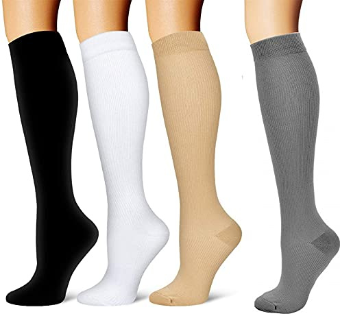 Pacco da 4 Uomo Donna Calze a Compressione Graduata Calze al Ginocchio per Sport, Corsa, Escursioni, Giri in Bici, Viaggi in Aereo