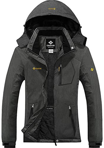 GEMYSE Damen Wasserdichte Winddichte Skijacke Winterjacke Wanderjacke Hardshelljacke Regenjacke mit Kapuze (Graphitgrau,M)