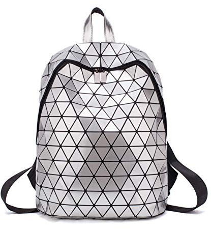 RANSUU Geometrischer Rucksack Damen Leuchtend Holographic Taschen Lumikay Geldbörse und Handtasche Farbwechse Daypack Taschen Silber