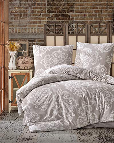 ZIRVEHOME Bettwäsche 200x220 cm dreiteilig Baumwolle Beige Bettbezug Weiß Barockmuster Sade V2