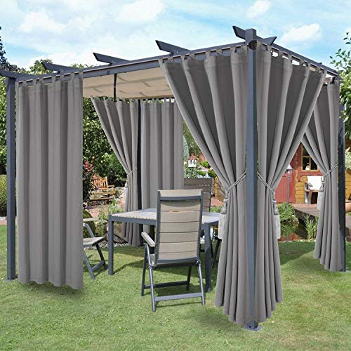 LORDTEX Waterproof Indoor/Outdoor Curtains for Patio - Thermal Insulated, Sun Blocking Detachable Sticky Tab Top Blackout Curtains for Bedroom, Porch, Pergola, 52 x 84 inch, 2 Panels, Veridian Grey