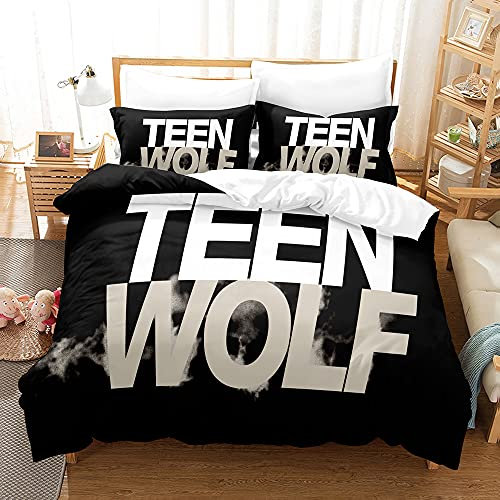 NICHIYOBI Teen Wolf Bettbezug Bettwäsche Set - Bettbezug und Kissenbezug,Mikrofaser,3D Digital Print dreiteiliger Bettwäsche (23,Single 135x200cm+80 * 80cm)