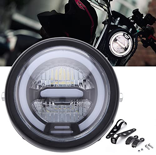 KEEPDSGN Phare LED de moto, rond de avec halo blanc et supports Phare avant universel Phare de réfection des feux de croisement (lumière blanche).