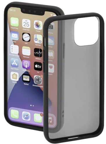 Hama Hülle für Apple iPhone 13 Pro Max (durchsichtige Handyhülle mit stoßdämpfendem Rahmen, Case schützt vor Stößen, Kratzern und Schmutz, Schutzhülle ermöglicht induktives Laden) transparent, schwarz