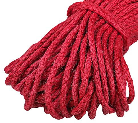 Uiopa Spago Juta 5mm x 10m, Spago Grosso Naturale Corda Canapa Colorato, 3 Fili Corda Iuta per Tiragraffi per Gatto, Artigianato Fai-da-Te, Giardinaggio, Decorazione Domestica (Rosso)