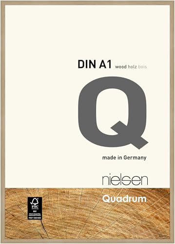 nielsen Quadrum Wooden Picture Frame - Oak Natural A1, 59.4x84.1cm - with Float Glass and Easy Push-Turn Clips - for Photos and Art | Wooden poster frame in portrait and landscape format for hanging, light brown matt, real glass
