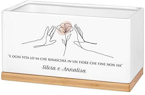 Maverton Vaso per fiori in ceramica - stampa personalizzata - fioriera rettangolare - vassoio sottovaso - dimensioni 25,7 x 13,5 x 14 cm - pensiero speciale per donna - papavero