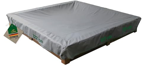Mehr Garten Sandkasten Abdeckung, 122x122x20 cm, grau, Oxford 600D Gewebe, Abdeckplane Sandkasten, wasserdicht, UV-beständig und wetterfest