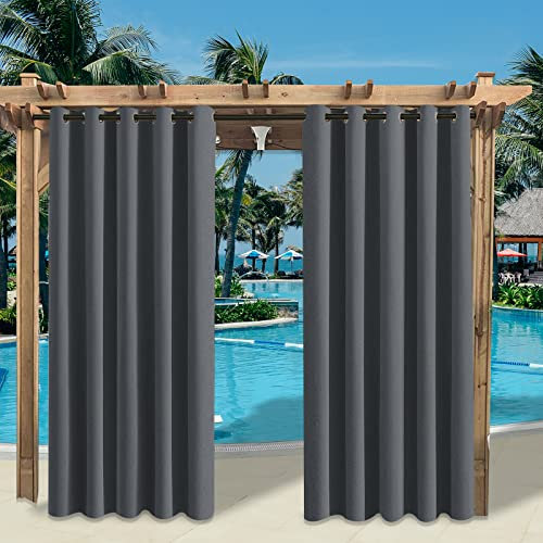 Rosnek Outdoor Vorhang Wetterfest mit Obere Ösen,2 Stück Outdoorvorhänge 243x180cm Outdoor Vorhänge Wasserdicht Außenvorhang,Winddicht Balkon Gardinen für Terrasse,Pergola,Pavillon