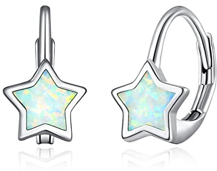 Erstellt Weißer Feueropal Creolen Weißgold Schöner Stern Für Frauen Modeschmuck Süßer Süßer Ohrring