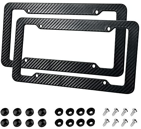 2 Stück Kennzeichenrahmen, Kohlefaser-Kennzeichenrahmen, Auto-Tag-Abdeckung für vorne und hinten, mit Befestigungselementen und Schrauben, 4-Loch-Universalhalter, wasserdichter
