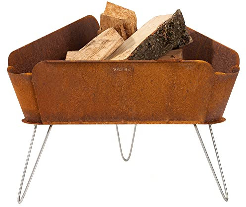 VASNER Merive M1 - Feuerschale mit Rost Finish, Outdoor Feuerstelle für Lagerfeuer im Garten & auf der Terrasse, Edelrost Schale aus Cortenstahl, Vintage Design in Rost-braun, 60 x 57 x 40 cm