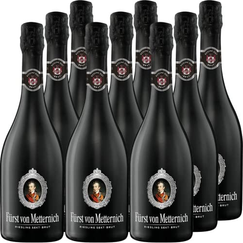 Fürst von Metternich Riesling Sekt Brut (9 x 0,75 l) Premiumsekt aus erlesenen deutsche Riesling-Grundweinen in edler mattschwarzer Flasche, elegant, ausgewogen und harmonisch