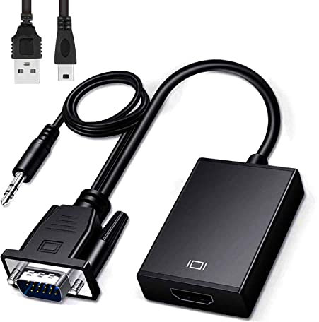 Adaptateur entrée VGA vers Sortie HDMI 1080P VGA mâle vers HDMI Femelle convertisseur pour Ordinateur, Ordinateur de Bureau, Ordinateur Portable, PC, Moniteur, HDTV avec câble Audio et câble USB