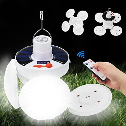UptVin Lámpara de Camping con Energía Solar, Carga Solar de Lámpara de Tienda, Lámpara de Camping LED Plegable, 5 Modos Ligeros, Recargable USB, Lámpara de Emergencia, Senderismo, Caza, Emergencia