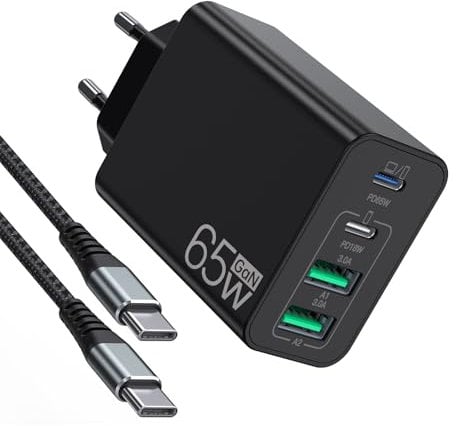65W USB C Ladegerät, PD 3.0 GaN Ladegerät, USB C Netzteil mit 4Port Schnellladegerät für MacBook Pro/Air, Dell XPS, iPhone 15 Pro Max/14/13 Pro, Switch, Galaxy S23/S23 Ultra/S22 usw, Computer