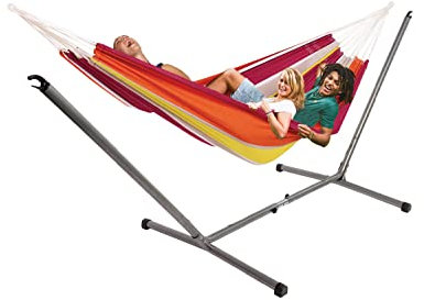 AMAZONAS Set Barbados Acerola + Sumo Grande | XL Baumwoll-Hängematte handgefertigt in Brasilien | Gestell aus pulverisiertem Stahl | hochwertige Verarbeitung, äußerst stabil, wetterfest | bunt