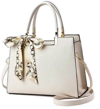 NICOLE & DORIS Elegante Handtaschen Damen Shopper Schultertasche Tote Handtasche PU Leder Mittelgroß Tasche mit Griff Frauen Umhängetasche mit DREI Fächern Beige