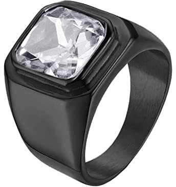 HIJONES Herren Stein Ring Edelstahl Große Quadratische Zirkonia Vintage Statement Ringe Schwarz Weiß Größe 62