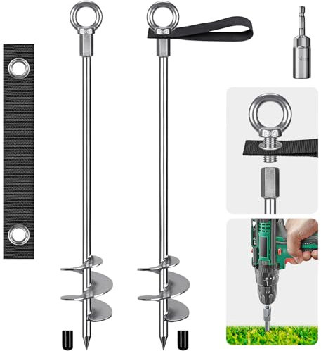 Insaga 2er Zeltheringe, 76cm Zelt Heringe Erdnägel Stabil Lang Erdanker Bodenanker Schraubheringe Zelthaken für Trampolin/Schaukel/Camping/Schuppen/Hund/Carport mit Fester Schlaufenband