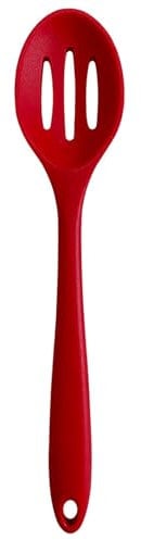 Katolang Slotted Spoon Heat Resistant Silicone Pasta Slotted Spoon BPA Free Cooking Ladle Strainer for Mixing Serving Stirring Basting Frying Draining Red