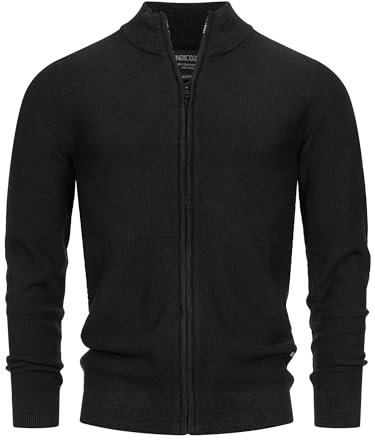 Indicode Herren INWestmoon Strickjacke mit Stehkragen | Fein-Strick Cardigan aus Baumwollgemisch Black, L