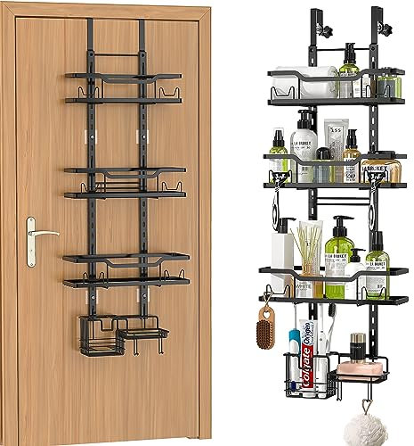 Mutool 4 Tier Over Door Shower Caddy, Rust-Proof Hanging Bathroom Organiser, Wall Mount Shower Caddy with Toothbrush Holder Soap Holder and Razor Holder for Bathroom, Bronze