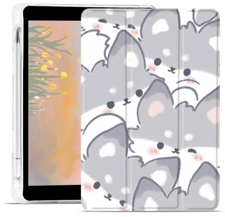 JOYLAND Cute Animal Pad Hülle für iPad 9th/7th/8th Generation 10.2 Zoll mit Stifthalter, Klar TPU Faltbar iPad 2021/2020/2019 Smart Stand Back Cover, Auto Wake/Sleep Stoßfest Schutzhülle