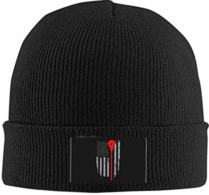 385 Beanie Mütze Lacrosse Stick Mit Amerikanischer Flagge Weich Damen Beanie Mütze Klassische Long Beanie Für Damen Und Herren Unisex Mütze, Für Laufen, Snowboarden, 56-62cm