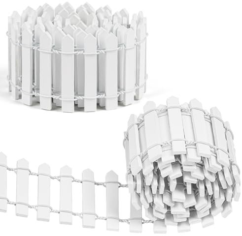 Aolso 2Pack Miniature Garden Kit Wooden Fence Dollhouse DIY, Mini Garden Furniture Gnome Fence, White 90 x 5 cm