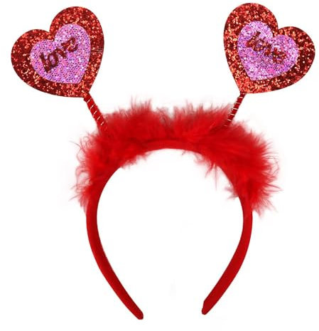 Herz Stirnband, Herz Haarreif Rot, Valentinstag Stirnband, Glitzer Haarreif, Haarbänder Damen Rot mit Pailletten, für Foto Requisiten Hochzeit, Deko Valentinstag