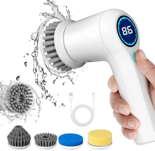 Cepillo de limpieza eléctrico con indicador LED de potencia, limpiador de juntas eléctrico, cepillo de limpieza para el hogar con 4 cabezales de cepillo, 2 modos limpiador de juntas para azulejos,