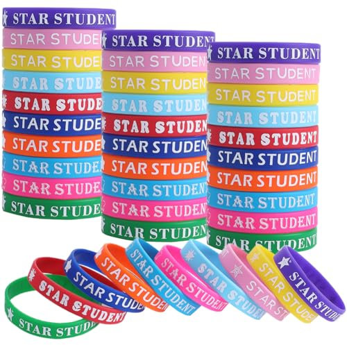 GORGECRAFT 40Stk Silikon-Armbänder 10 Farben Schüler-Belohnungs-Gummi-Armband Lehrer-Anerkennungspreis Stern-Armbänder Lila Orange Rosa Gelb Grün Für Aktivitäten Klassenzimmer Studentenbedarf
