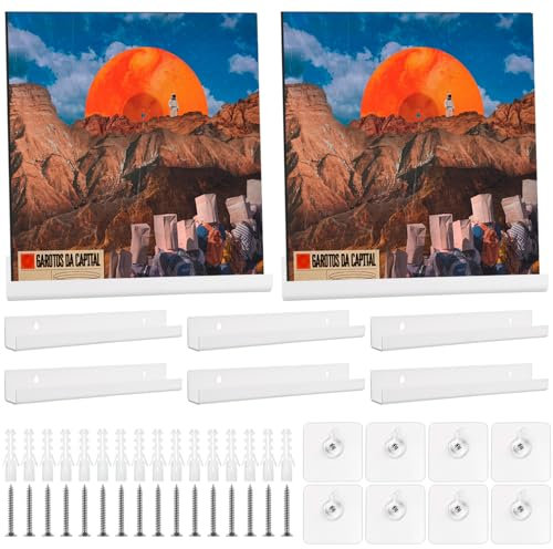 MUXHEL 8PCS Vinyl Wall Mount, 12 inch/30 cm White Vinyl Shelf Wall Mounted, Acrylic Vinyl Record Display for LP Storage Home Decoration