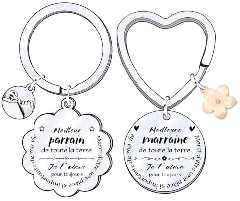 FGHJK 2 Porte-clés Marraine Parrain Cadeau Baptême et Anniversaire