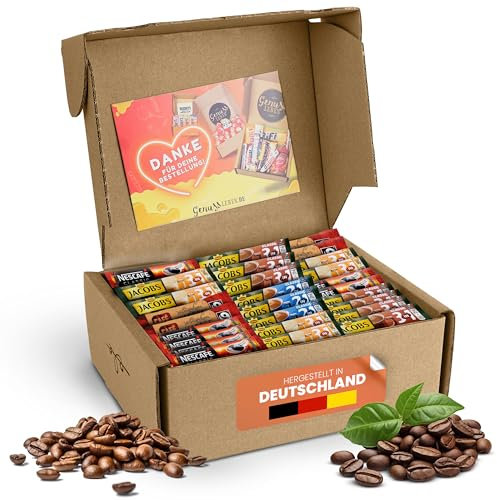 Genussleben Box mit 400g Instant Kaffee Cappuccino, Espresso im Mix, lösliches Pulver im Geschmack wie Filterkaffee - die Vorratsbox für Urlaub, Büro, Camping, Zuhause oder als Geschenk.