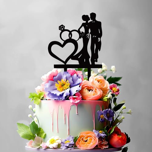 Eheringe Herz Hochzeitsgeschenk - Cake Topper - Blumenstecker - Tortenstecker personalisiert in 7 Farbe Aus MDF Holz Tortenaufleger - Tortenfigur, Kuchen Deko - Blumen Deko (#R7)