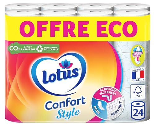 LOTUS Confort Style x24 - Papier toilette double épaisseur - Papier toilette lot de 24 - Offre Economique
