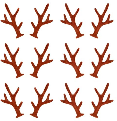 GORGECRAFT 20 Paar Mini Geweih Haarspangen Verzierungen Braun Weihnachts Hirsch Beflocktes Hirschgeweih Zubehör Rentier Elch Zweig Tiere Horn Schneemann Hand Für Stirnband Schneemann Hochzeitsfeier