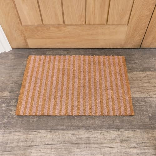 Melody Maison Pink & Natural Stripe Print Coir Door Mat