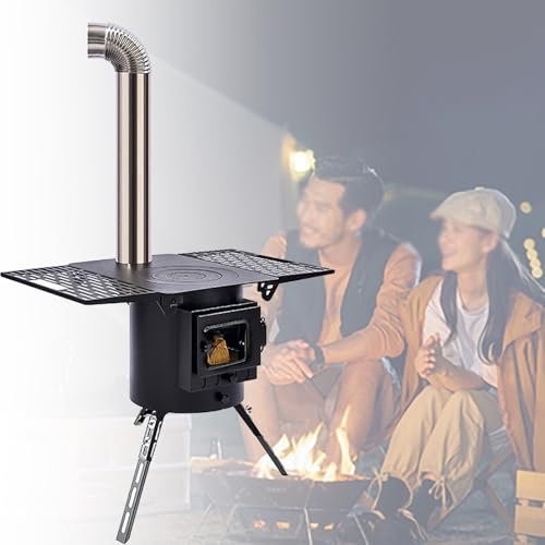JYHHCYS Wood Stove - Portable Wood Camping Stove w/Foldable Legs & Side Shelves for Outdoor, Lightweight Hot Tent Stove with Ash Tray for Easy Cleaning, Stable Support Pot Belly Stove