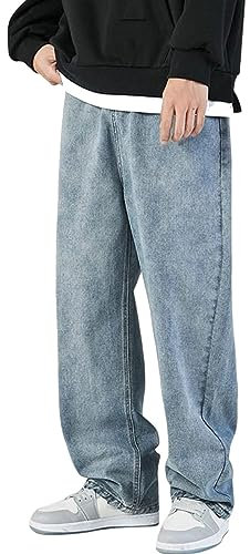 Pantalon Large Homme Grande Taille- Pantalon Jeans Coupe Droite,Pantalon Baggy Homme Zippé Denim Pantalons De Mode Tendance Chic Streetwear Classique Basic Loisirs Ample Jean Pants