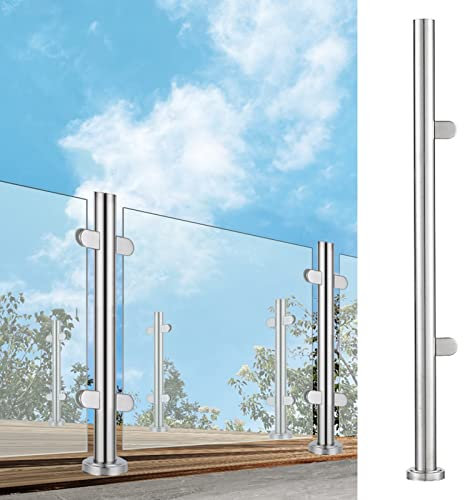 SXYKXYDL Glasgeländerpfosten Balustradenpfosten mit Glasklemmen, rundes Geländersystem für Beton, Holz, Ziegel, Treppenhandlaufpfosten aus gebürstetem Metall, 201 Edelstahl