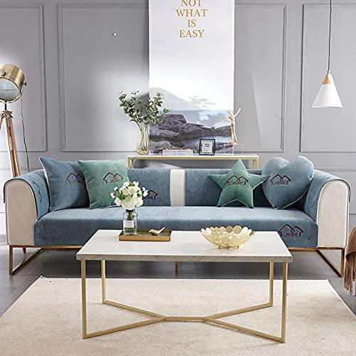 Weicher Chenille-Sofabezug für 2-Sitzer-Sofa, Möbelschutz, Schonbezug für Stoffcouch, Blau, 90 x 120 cm
